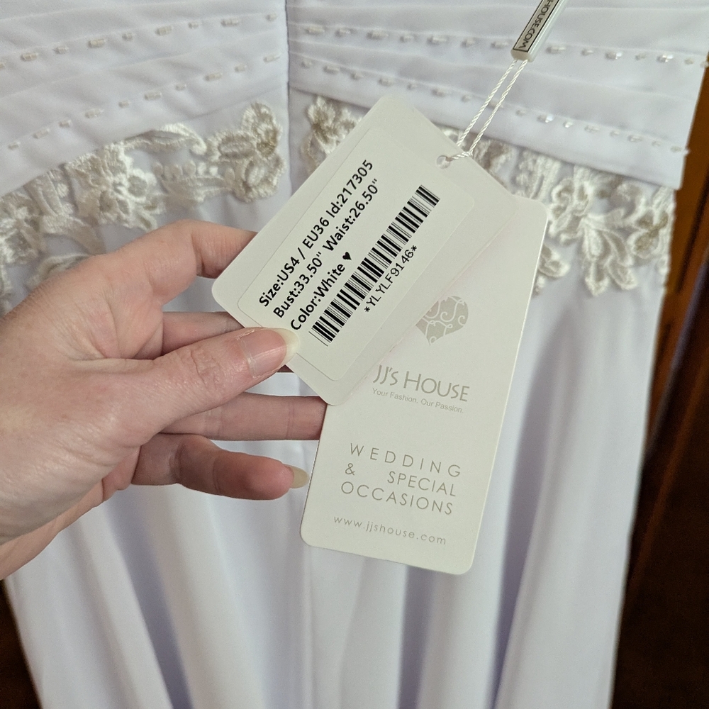 A-Line Scoop Illusion Asymmetrical Chiffon Lace Bridal Wedding Dress NWT Size 4 - Picture 7 of 7